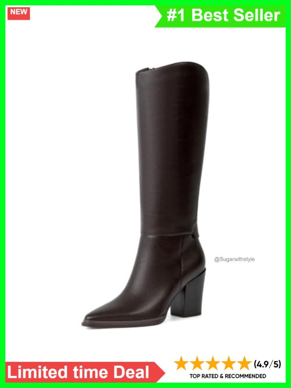 Chunky Heel Knee High Boots Pointed Toe Faux Leather Tall Womens